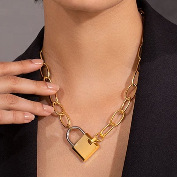 Jewelry - 18K Gold Stainless Steel Padlock Pendant Chain